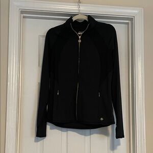 Lilly Pulitzer Luxletic Black Full Zip Jacket w/ Gold Logo Hardware Medium